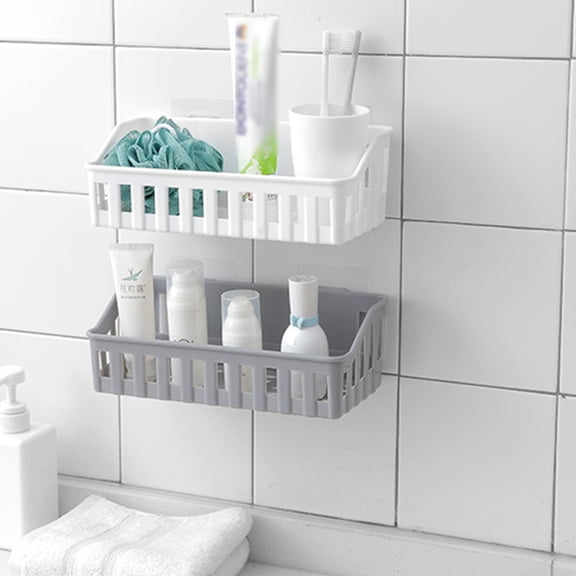 HONMEET 2-Pack Grey Bathroom Storage Rack with Hollow Out Design, Easy to Install Organizer Shelf for Bathroom