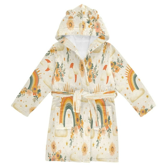 FORMRS Niños Bathrobe Unisex Hooded Robe Soft Plush Pajamas Sleepwear, Size 2-3T, Retro Rainbow