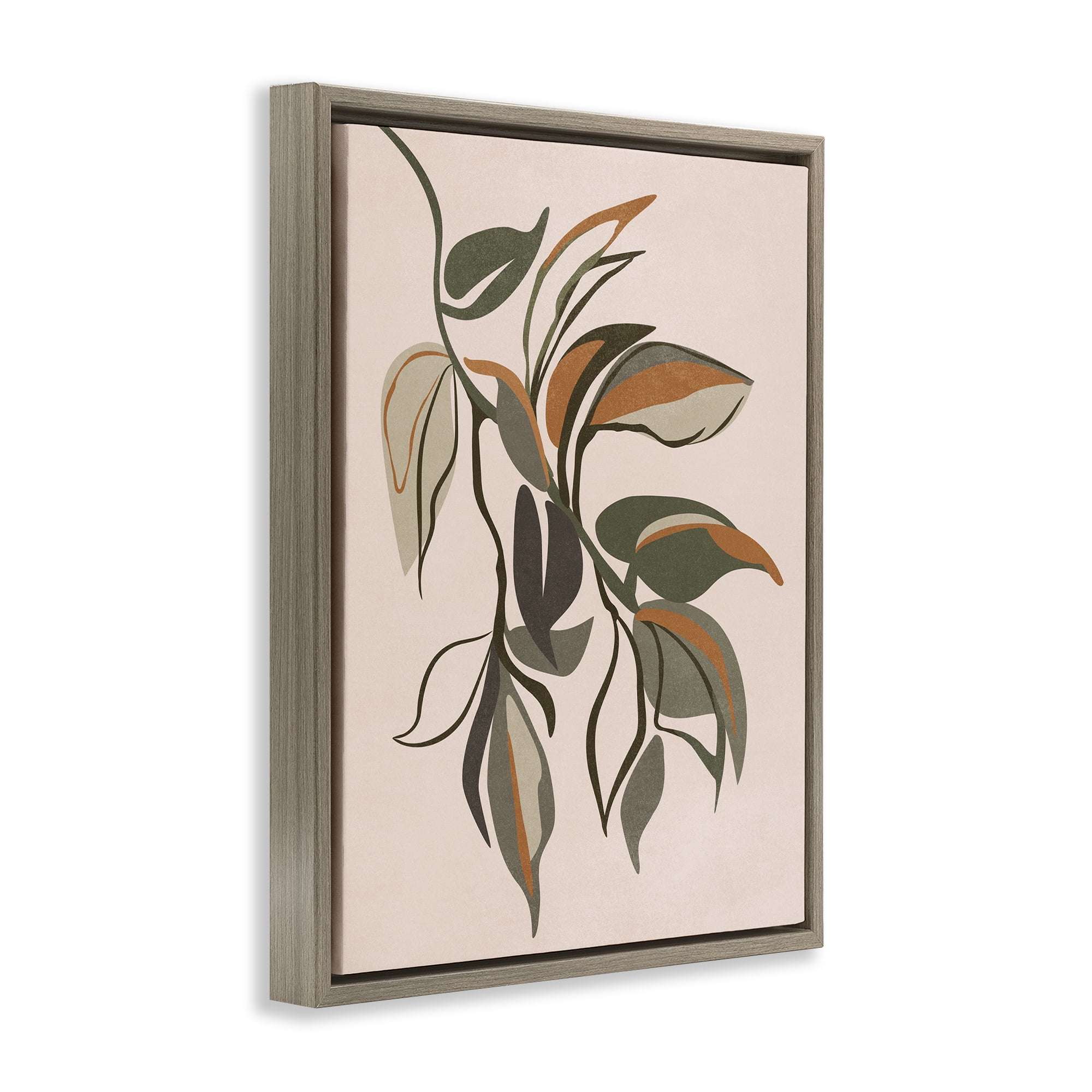Stupell Industries Hanging Botanical Ivy Plants & Flowers Painting Brown Floater Framed Canvas Art Print Wall Art, 25 x 31