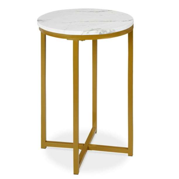 Best Choice S 16in Faux Marble, Round White Accent Tables For Living Room