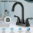 thumbnail image 6 of Matte Black Bathroom Sink Faucet, 2 Handle Bathroom Faucet 4 Inch Centerset Bathroom Faucet 3 Hole with Pop-up Drain and Supply Lines, Stainless Steel 360 Swivel Spout, Lead-Free, 6 of 7