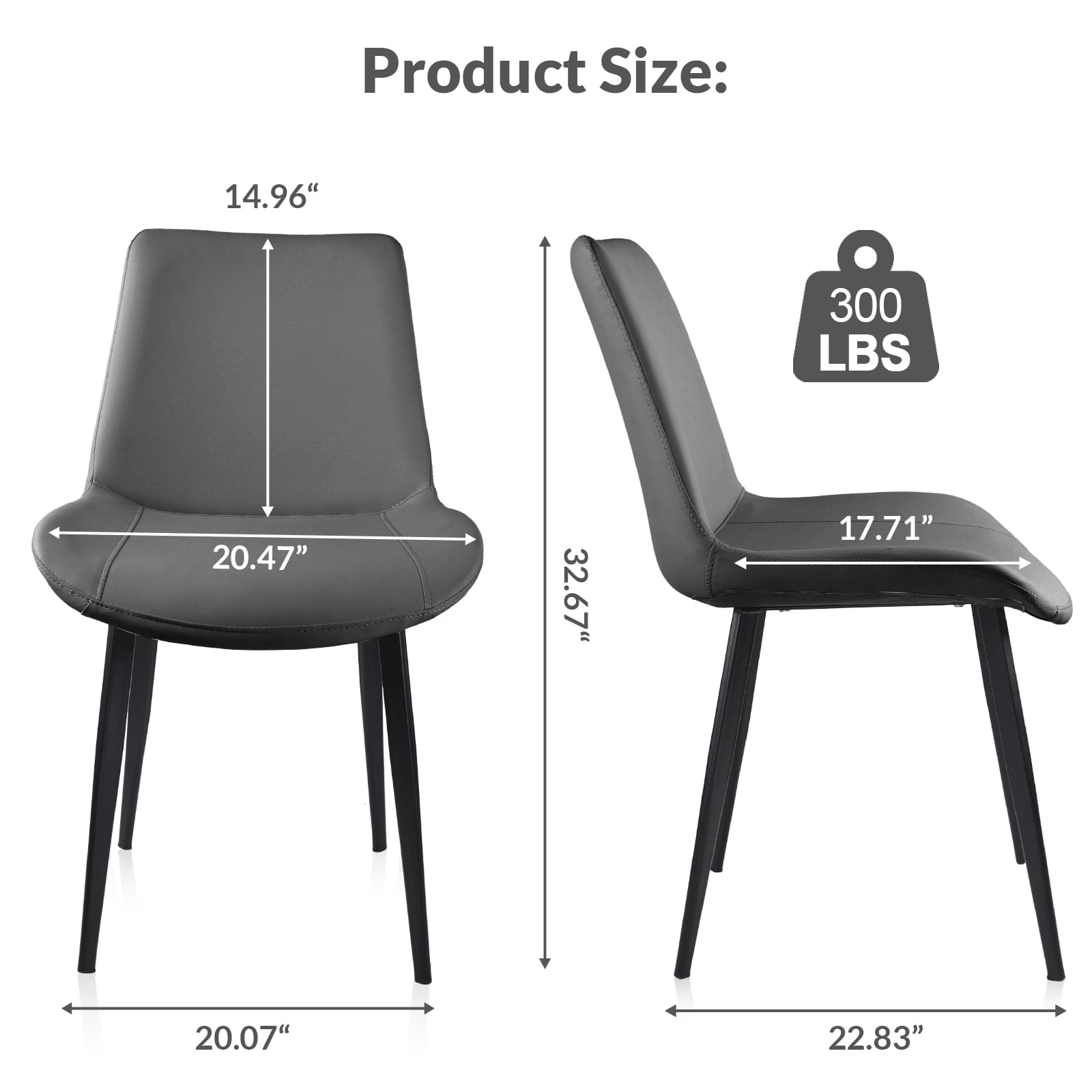 MAYEERTY Grey PU Leather Dining Chairs with Metal Legs, Modern Upholstered Set of 2 for Kitchen, Restaurant, Living Room ,Dining room, Meeting Room
