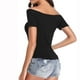 thumbnail image 4 of Camiseta ajustada de manga corta con hombros descubiertos para mujer - Poliéster/spandex, color liso, estilo informal - Tallas S-XL, 4 of 4