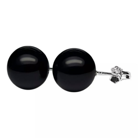 K-KED 10mm GENUINE BLACK ONYX BEAD / BALL 925 STERLING SILVER STUD EARRINGS