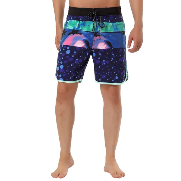 Unique Bargains Men's Swim Shorts Drawstring Waist Summer Board Shorts 30 Navy