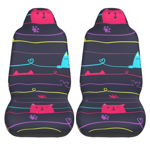 LAKIMCT Line Cat Heart Car Seat Covers Vehicle Front Seat Covers Universal Fit Seat Protector