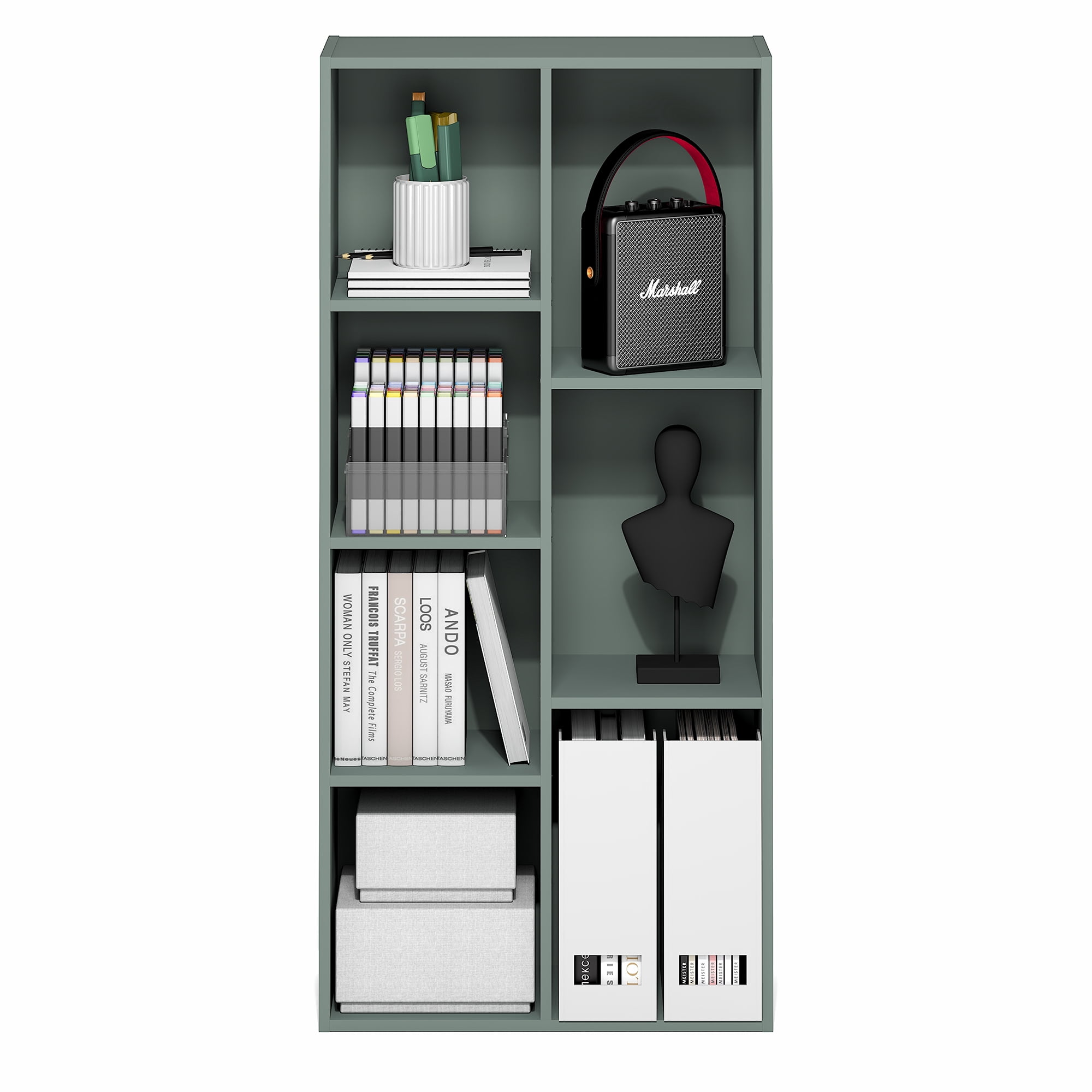 Furinno LUDER 7-Cube Bookshelf in Bookcase in Sage Green