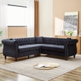 thumbnail image 2 of 83.5" L-Shaped Sectional Sofa with 3 Pillows, Velvet Upholstered Button Tufted Chesterfield Sofa with Nailhead Trims, Oversized Corner Sofa for Living Room, Apartment, Office, Black, 2 of 9