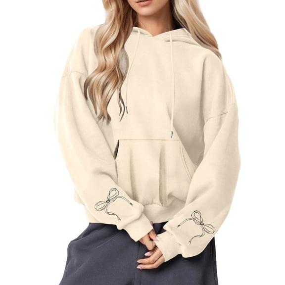 Fashion Hoodie for Womens Plus Size Pullover Casual Printed Round Neck Long Sleeved Loose Hooded Sweatshirts
