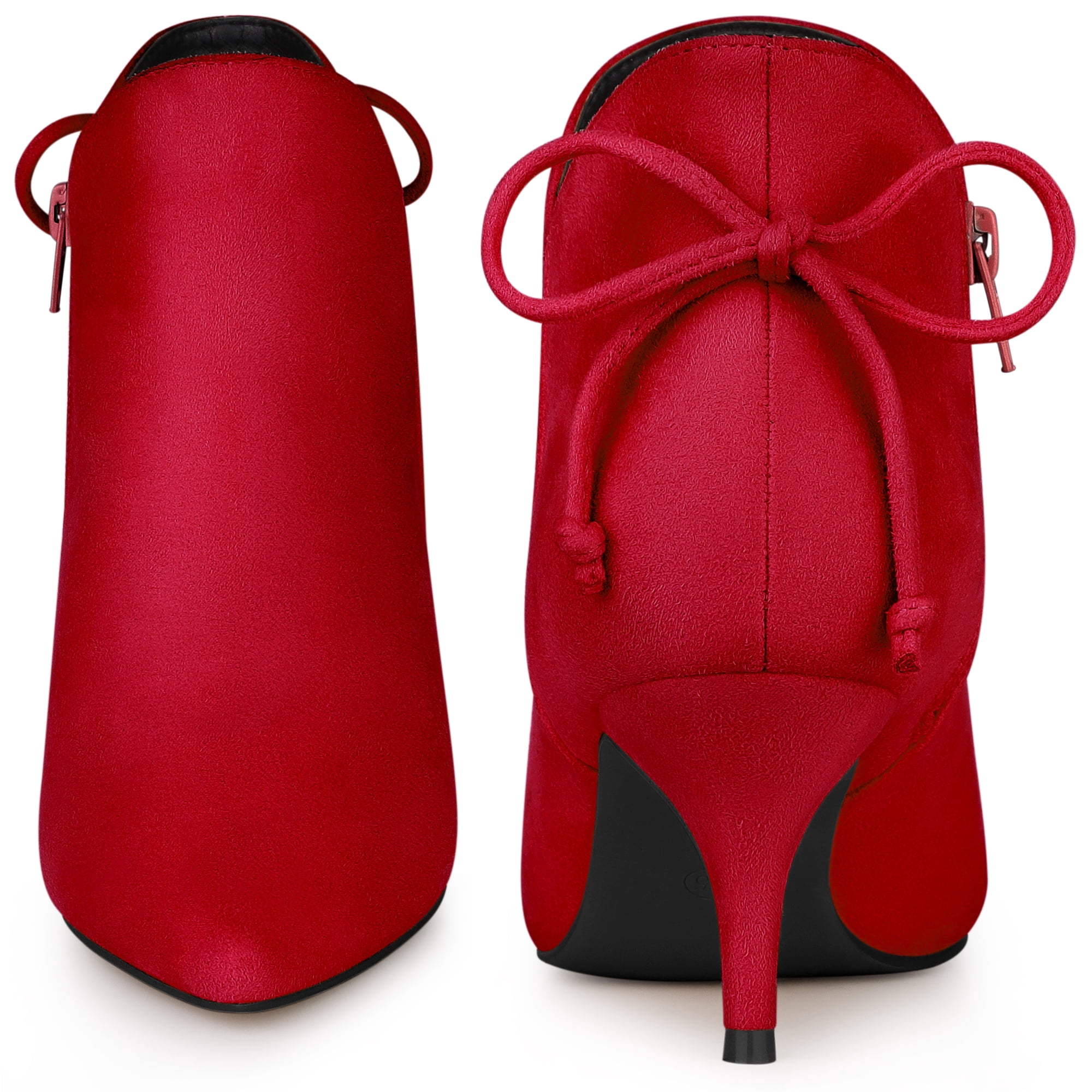 DARING DIVA Women's Pointed Toe Bow Cutout Kitten Heel Ankle Boots Red 6