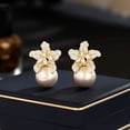 thumbnail image 4 of French Retro Exaggerated Fairy High-end Earrings Women's Light Luxury High-end Elegant Temperament Lily Pearl Stud Earrings, 4 of 15