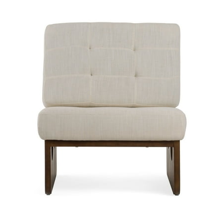 27 Inch Accent Chair- Cushioned Tufted Back- Open Panel Frame- Beige- Brown