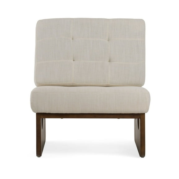 27 Inch Accent Chair- Cushioned Tufted Back- Open Panel Frame- Beige- Brown