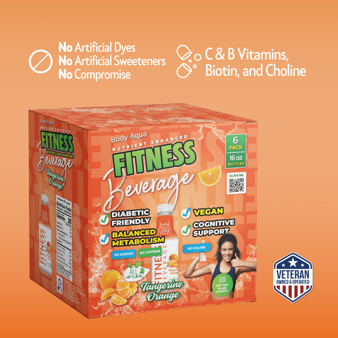Body Aqua Fitness Beverage Tangerine Orange Vitamin Drink Low Calorie 12 Pack 16 fl oz