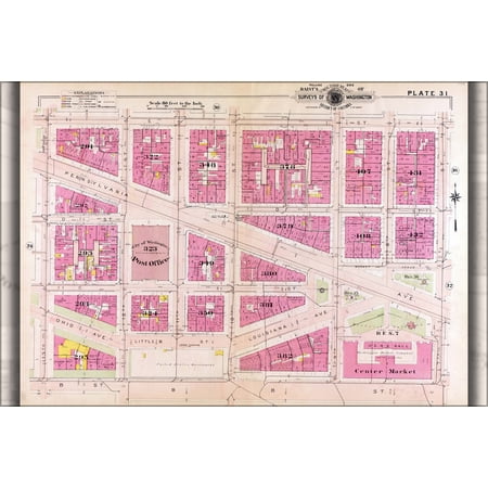 24"x36" Gallery Poster, 1909 map of Downtown Washington, D.C