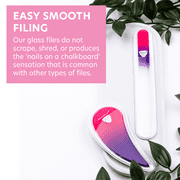 Ergonomic Glass Nail File Set, Drop Ergo File Collection by Bona Fide Beauty in Pink and Violet, Gentle Nail Care with Premium Czech Crystal Glass