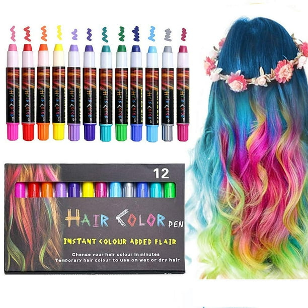 12 Color Temporary Hair Chalk Pens Crayon Salon Washable Hair Color Dye  Face Kit Safe for Makeup Birthday Party Gift for Girls Kids Teen Adult -  