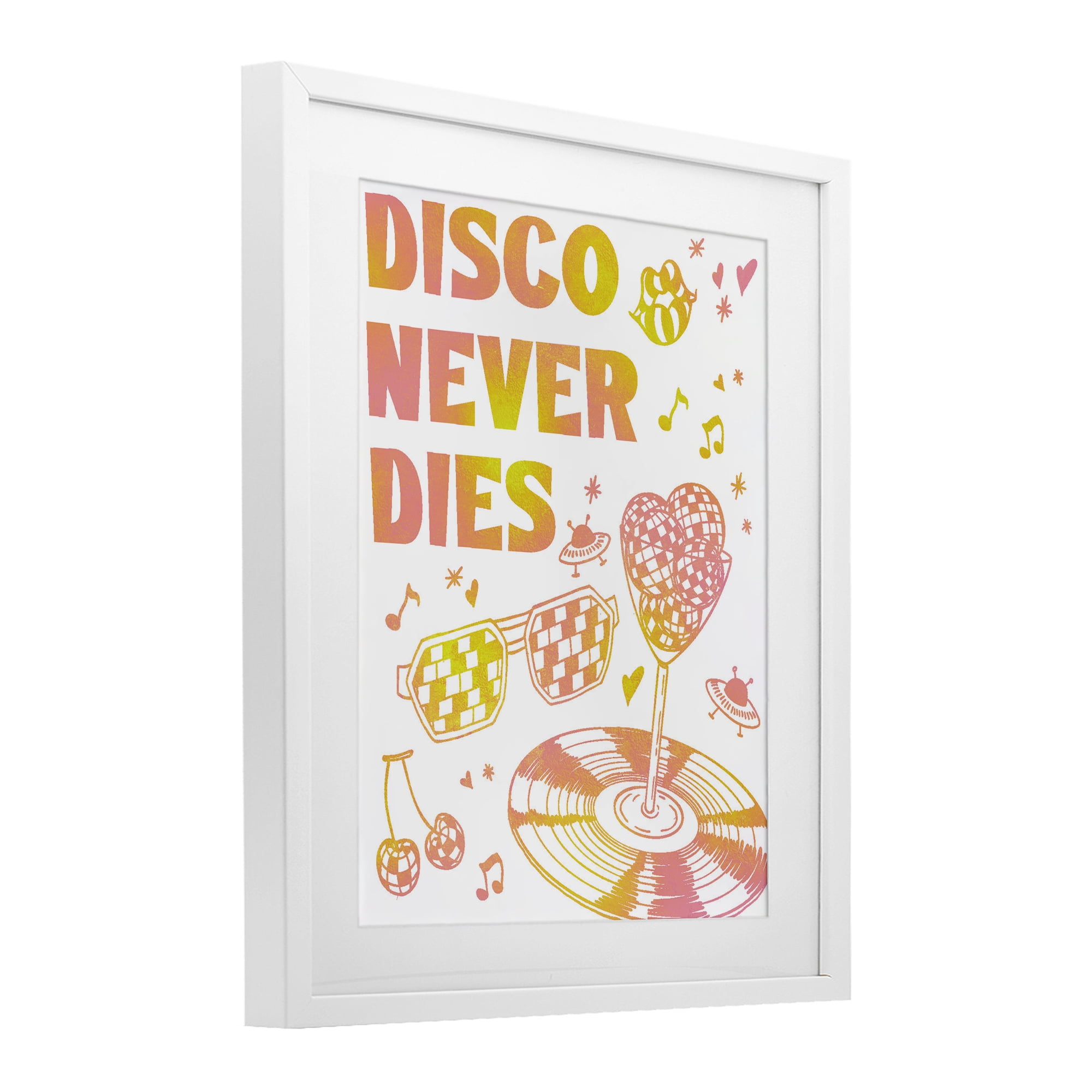 Stupell Industries Disco Never Dies White Framed Print Under Glass, design by Ziwei Li