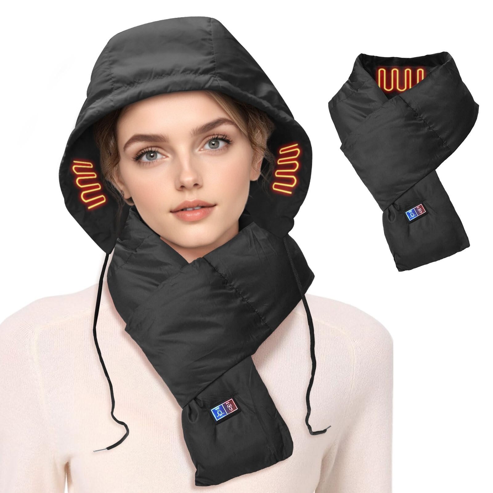 ASTRAEA Electric Heated Scarf with Hat, Rechargeable Portable Neck Heating Pad, Cordless Heating Pad Thermal Neck Brace for Men Women(Without Power Bank)