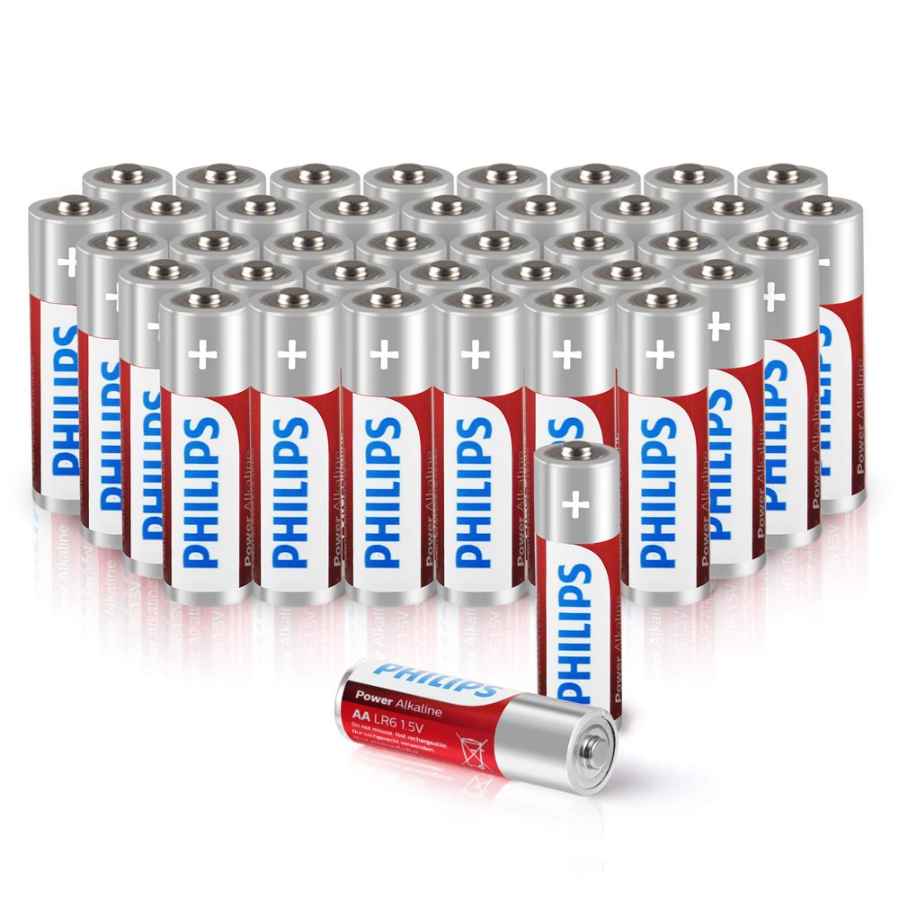 Philips AA Batteries, 40Pack 1.5V 2500mAh High Performance NonRechargeable AA Alkaline Battery