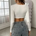 thumbnail image 4 of WCJM Casual Long Sleeve Crop Top for Women Square Neck Ribbed Knit Slim Fitted Basic Shirt Women's Long Sleeve T-Shirt, 4 of 8