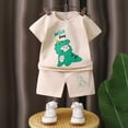 thumbnail image 2 of TOWED22 Toddler Kids Baby Boy Clothes Summer 2pcs Dinosaur Print Short Sleeve Shirt Elastic Shorts Outfits(Khaki,7-8 Y), 2 of 4