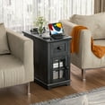 thumbnail image 3 of FAGAGA Nightstands Set of 2 with Drawer for Bedroom, Wood End Table with Charging Station for Living Room, Retro Bedside Table with Storage Holder | Blackgrey, 3 of 9