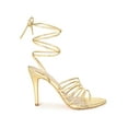 thumbnail image 3 of BLISSFUL STEP Women's Lace Up Strappy Slingback Stiletto High Heel Sandals Gold 6, 3 of 8