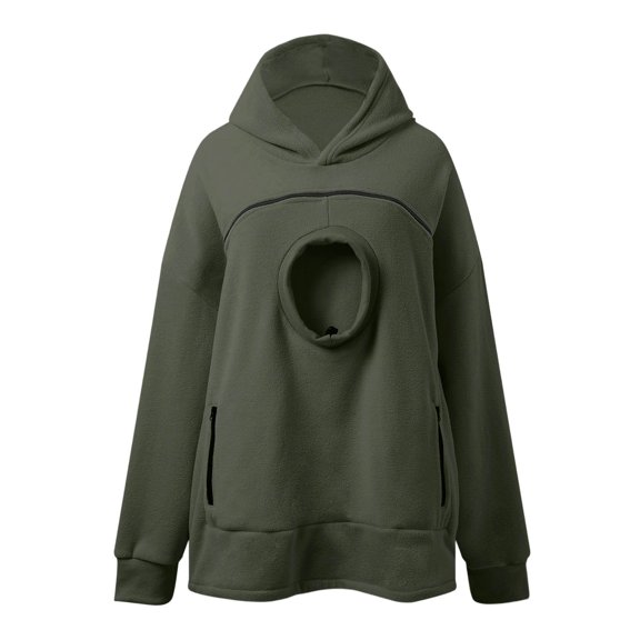 SJLDQY Pet Pouch Hoodies for Women Long Sleeve Hoodie Fall Winter Casual Loose Fit Pullover Hooded Sweatshirts with Pockets