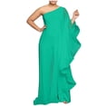 thumbnail image 1 of Ensemble de Chandail Décontracté Combinaisons pour Femmes une Épaule Soirée Cocktail Semi-Formel Robe Maxi Pantalon Ensemble de Tenue Jogger 2 Pcs S-111 Vert G, 1 of 5
