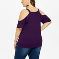 thumbnail image 4 of Odeerbi Plus Size Lace Tops for Women Off The Shoulder Blouse 2025 Fashion Solid Cold Shoulder T-shirt Purple, 4 of 9