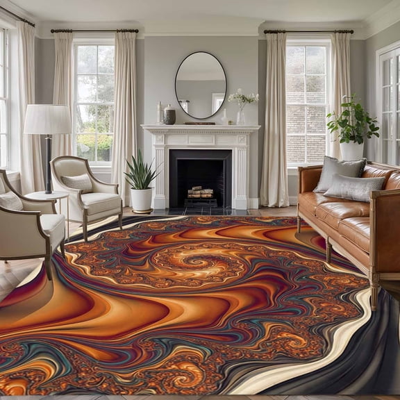 Area Rug for Living Room, Brown Orange Black Non-Slip Indoor Large Carpet for Bedroom/Dining Room, Modern Tie-dyeing Ombre Abstract Art Washable Low-Profile Rectangle Floor Runner Rugs - 6 x 9 Ft