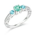 thumbnail image 2 of Gem Stone King 0.93 Ct Blue Apatite Swiss Blue Topaz 925 Sterling Silver 3-Stone Engagement Ring (Size 6), 2 of 4