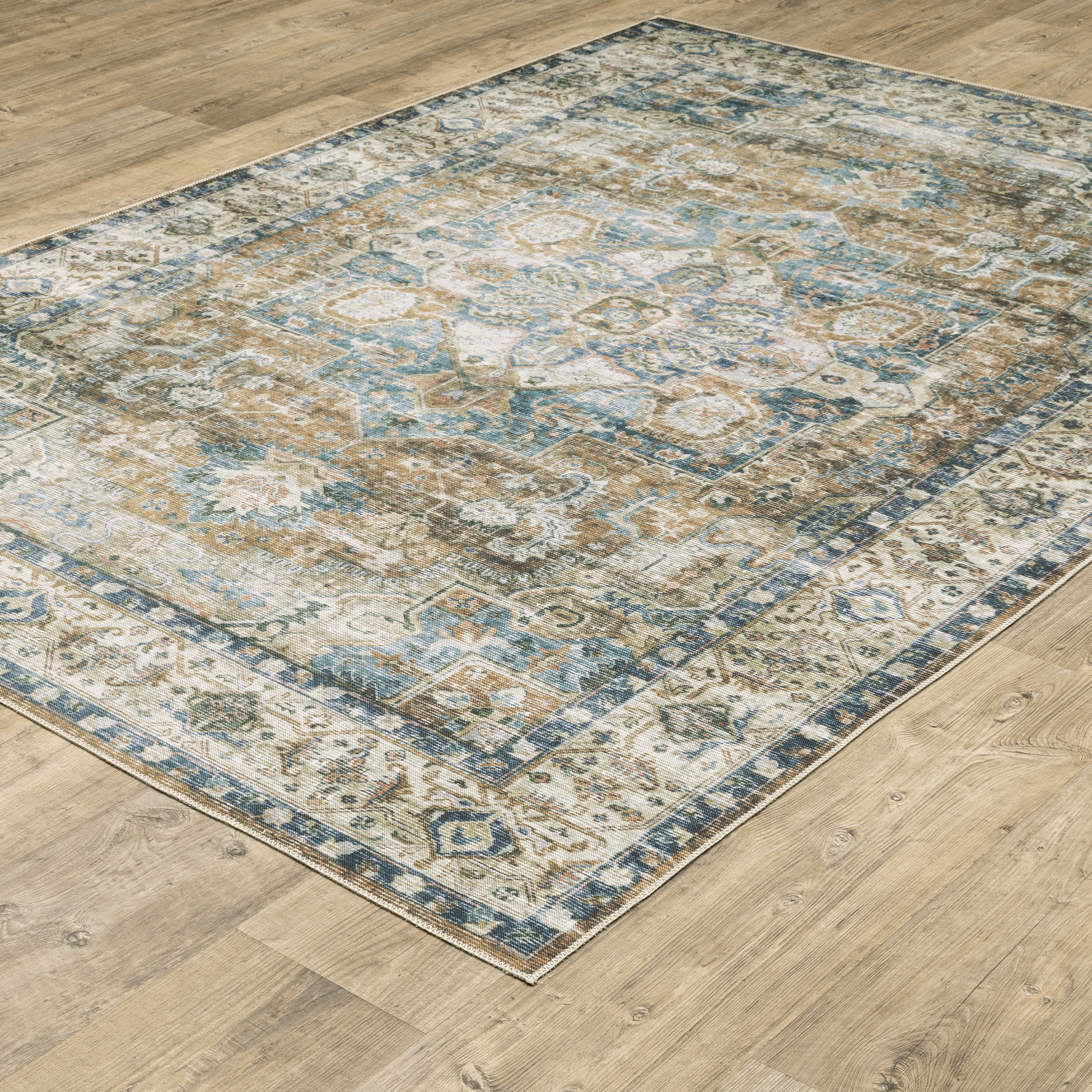 Avalon Home Celeste Washable Center Medallion Blue/ Gold Indoor Area Rug