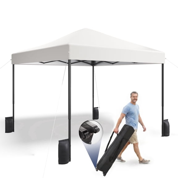 PATBRELA 10x10 FT Pop Up Canopy Tent, Easy Setup Straight Legs Instant Canopy for Outside with Wheeled Bag, White