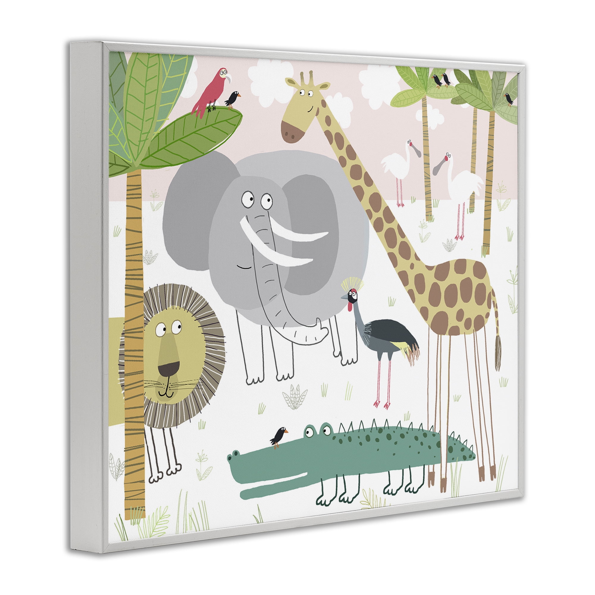 Stupell Industries Safari Animals Out and About White Framed Giclee Art, design by Carla Daly