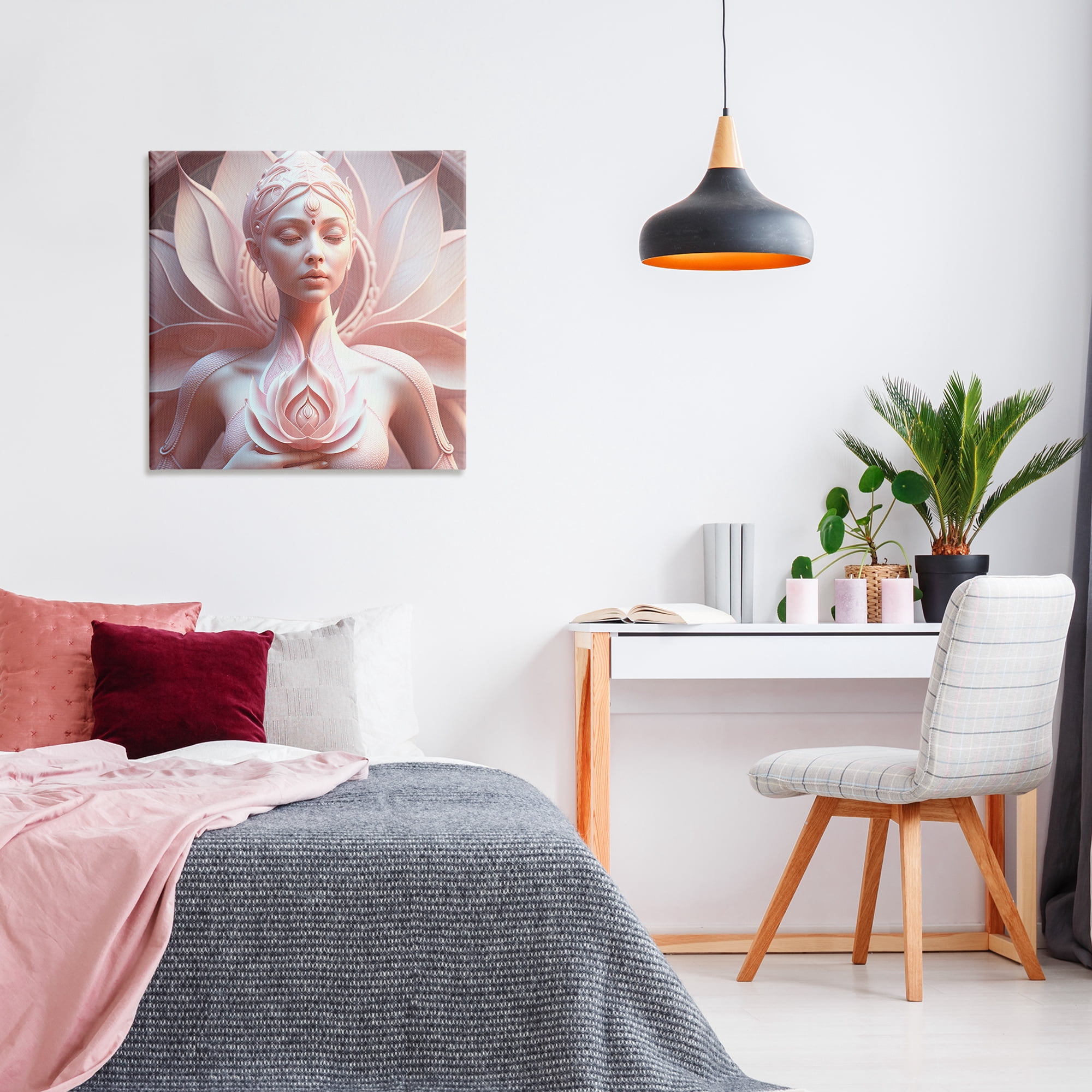 Stupell Industries Spiritual Lotus Woman Statue People Painting Wrapped Canvas Art Print Wall Art, 30 x 30
