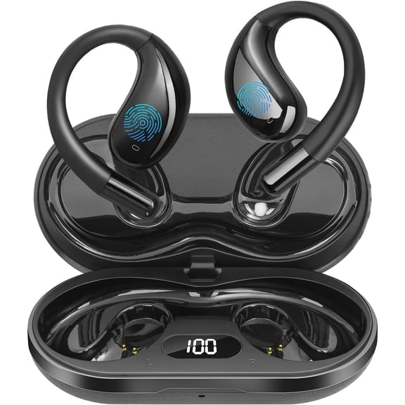 Wrongduck Bone Conduction Open Ear Headphones 2026 Upgrade Bluetooth 5.4 Wireless Ear Clip Earbuds with 60H Playtime LED Case IPX7 Sport Headset with Mic Black