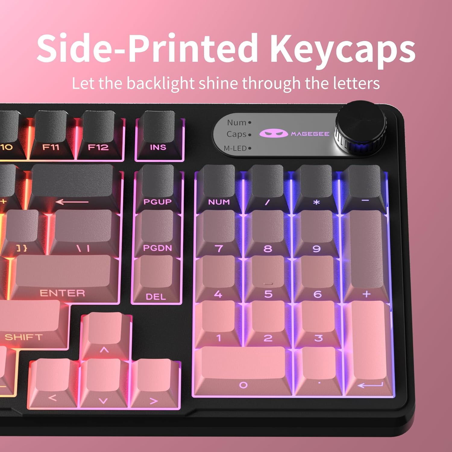 MageGee GK960 Wireless Creamy Keyboard, RGB Tri-Mode Wired/BT/2.4G Gaming Keyboard with Number Pad, 4000mAh Battery, Knob Control, Side Printed Keycaps, 19-Key Anti-Ghosting for Win/Mac