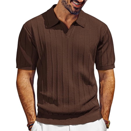 CIENVNSTG Slim Fit Men s Knit Shirt Summer Golf Vacation Tee Coffee 3XL