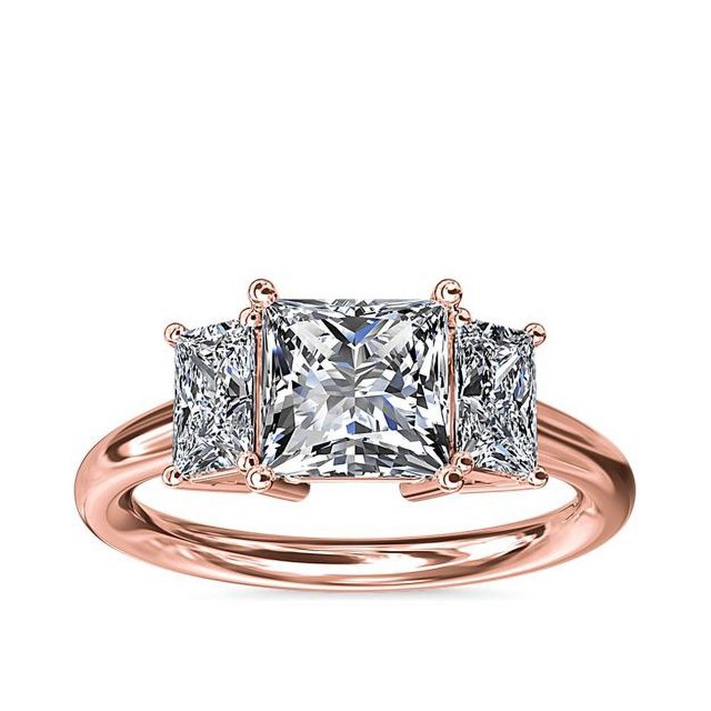 1.20 Carat Excellent Princess Cut Real Diamond Latest Design Three Stone Engagement Ring for Ladies Solid 14K Rose Gold Size 7.5