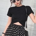 thumbnail image 4 of Women Crew Neck Crop Tops Tummy Cross Short Sleeve Sport Shirt Tank Tops, 4 of 4