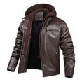 thumbnail image 2 of Sevevn Men Faux Leather Jacket Full Zip Up Detachable Knit Hood Regular Fit Faux Leather Fabric Chest Zip Pocket Side Zip Pockets Straight Cuffs For Casual Wear, 2 of 5