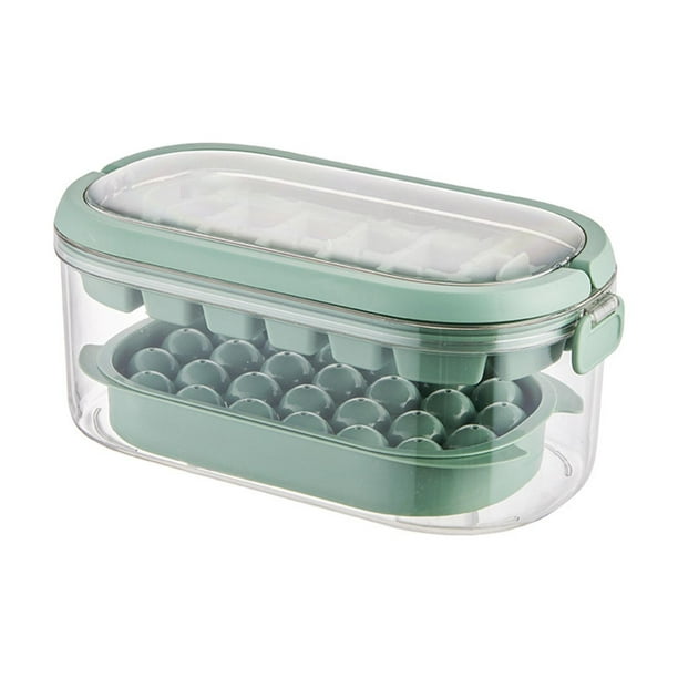 Bandeja para cubitos de hielo con recipiente y tapa, de liberación rápida, apilable para máquina de hielo Fondo suave verde