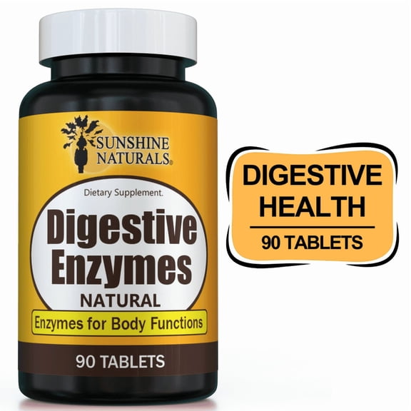 Sunshine Naturals Digestive Enzymes Tablets, Digestive Health Support Supplement, 90 Tablets, 3 Pack