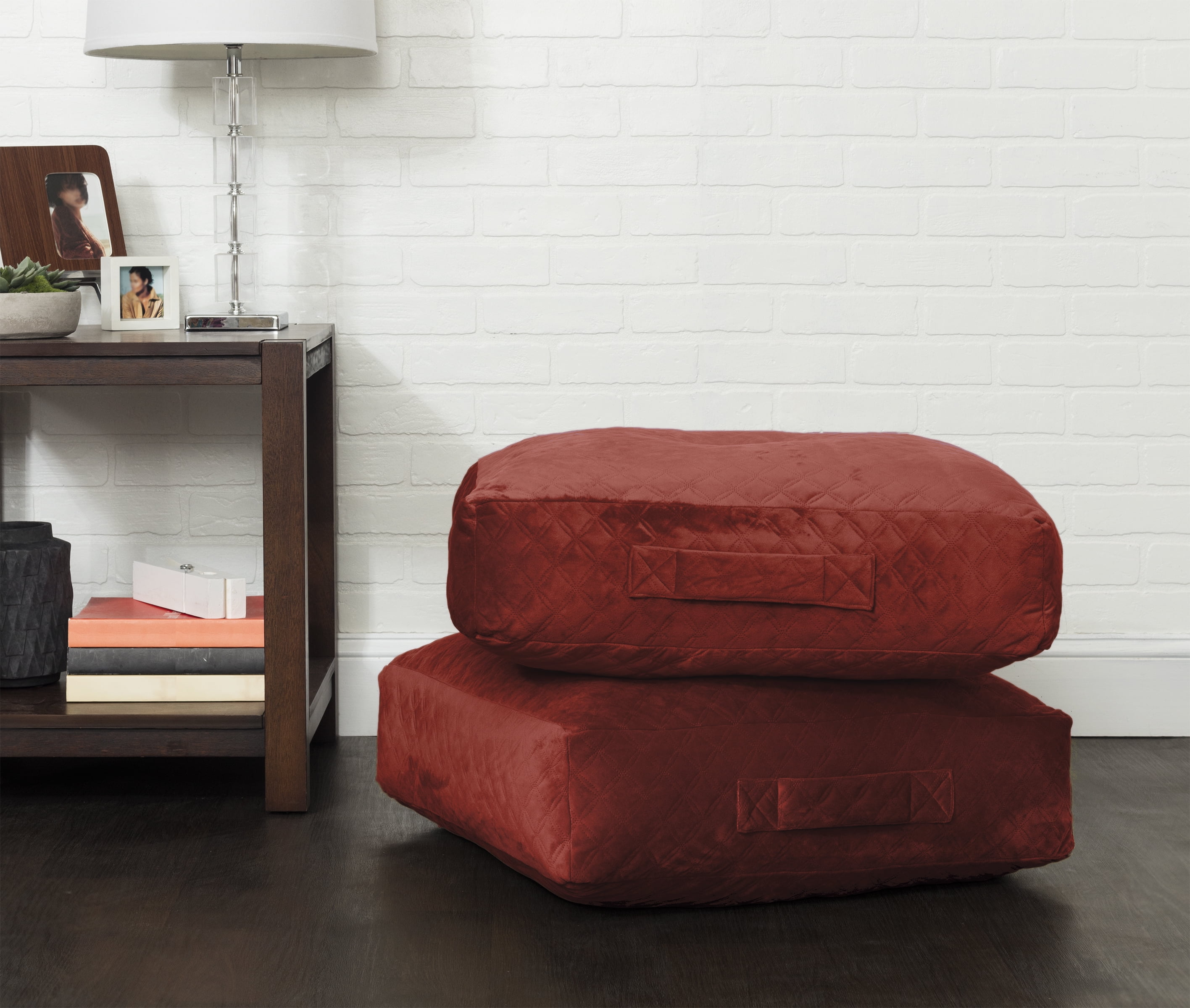 Better Home and Gardens Everly Quilted Velvet Oversized 24' x 24' Floor Cushion Red Wine Pack of 1