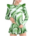 thumbnail image 1 of Girls Swimsuit 2-Piece Set with Long Sleeves for Kids, Training Rash Guard and Swim Skirt, UPF 50+ Sun Protection, Green Stripe Print, 1 of 7