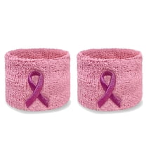 Couver Pink Breast Cancer Awareness Ribbon Embroidery Wristband(Wrist Sweatband) -1 Pair, 2.5" Light Pink/Purple Ribbon