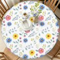 thumbnail image 2 of Pioneer Flower Floral Print Pattern Round Fitted Tablecloth with Elastic Edge, Waterproof Dining Table Cover for Indoor Outdoor Camping and Daily Use, 2 of 6