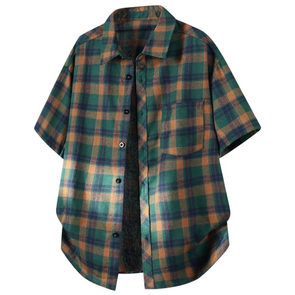 Plaid Shirts for Men Short Sleeve, Button Down Shirt Casual Tops, Green